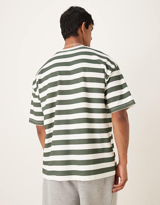 DESIGN BreatheMAX™ Heavyweight Oversized T-shirt In Green And White Chunky Stripe