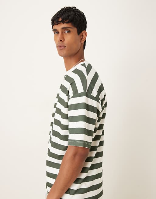 DESIGN BreatheMAX™ Heavyweight Oversized T-shirt In Green And White Chunky Stripe