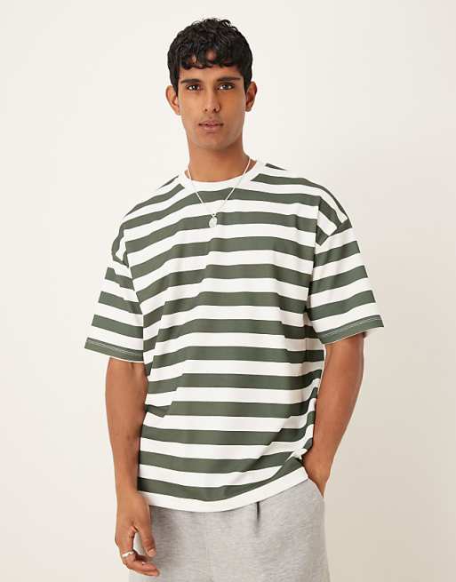 DESIGN breatheMAX™ heavyweight oversized t-shirt in green and white chunky stripe
