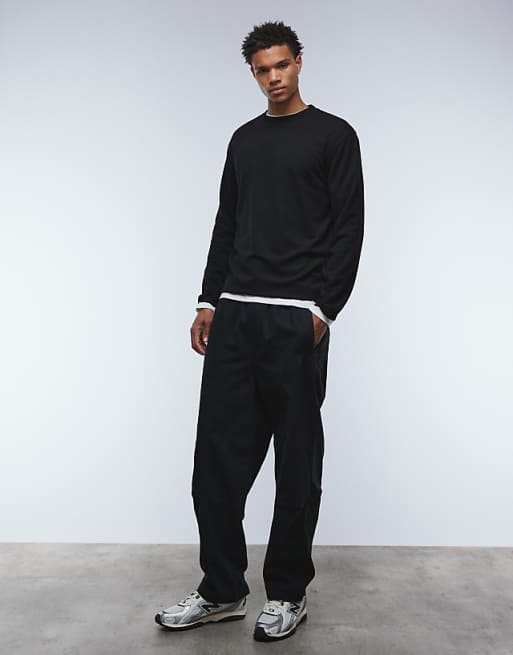 DESIGN BreatheMAX™ Heavyweight Relaxed Long Sleeve T-shirt In Black Cotton Blend
