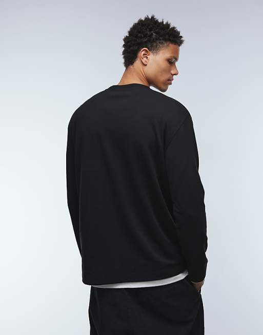 DESIGN BreatheMAX™ Heavyweight Relaxed Long Sleeve T-shirt In Black Cotton Blend