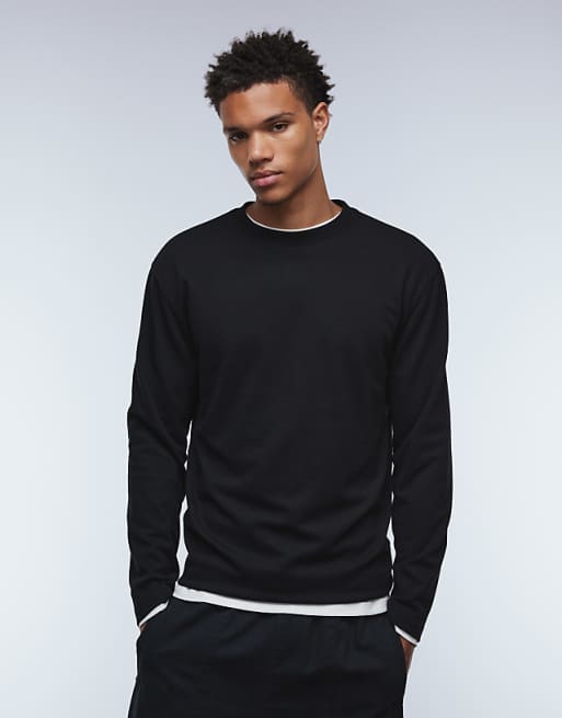 DESIGN breatheMAX™ heavyweight relaxed long sleeve t-shirt in black cotton blend