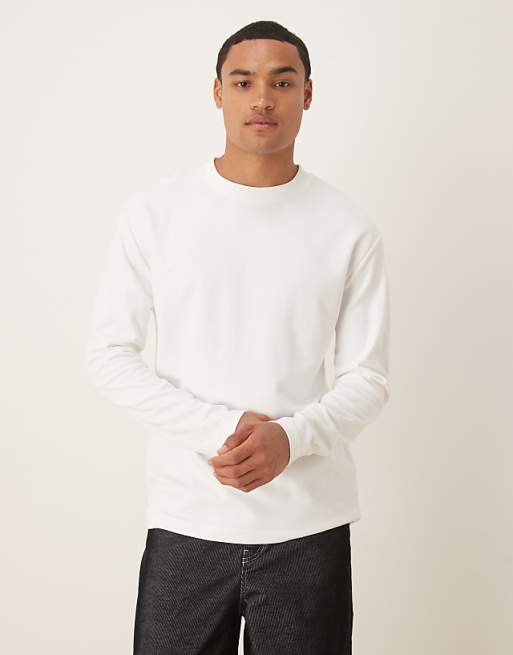 DESIGN breatheMAX™ heavyweight relaxed long sleeve t-shirt in white cotton blend