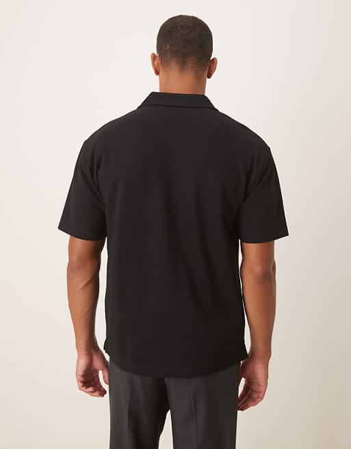 DESIGN BreatheMAX™ Heavyweight Relaxed Polo Shirt In Black Cotton Blend