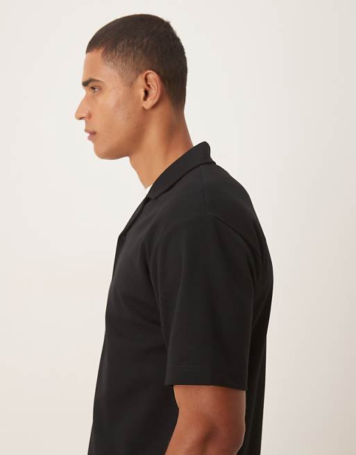 DESIGN BreatheMAX™ Heavyweight Relaxed Polo Shirt In Black Cotton Blend