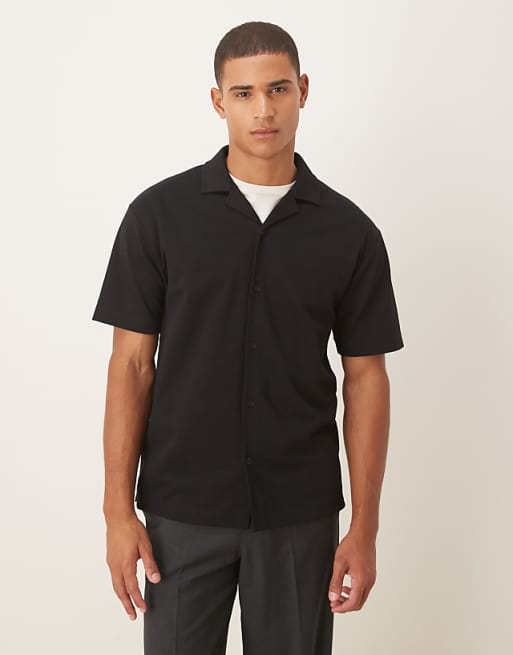 DESIGN breatheMAX™ heavyweight relaxed polo shirt in black cotton blend