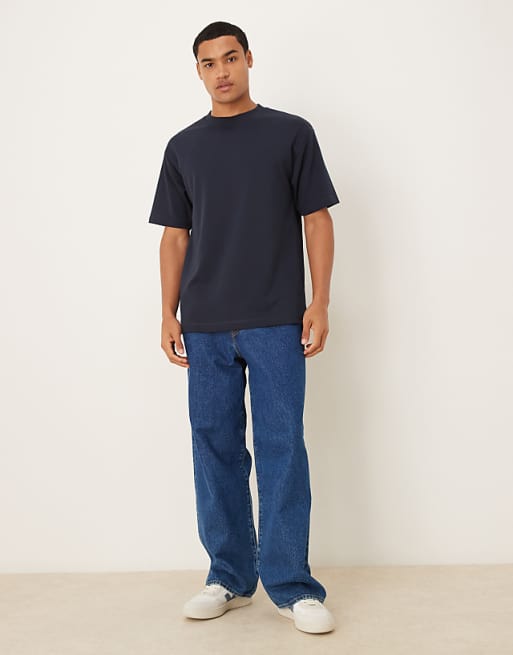 DESIGN BreatheMAX™ Heavyweight Relaxed T-shirt In Navy Cotton Blend