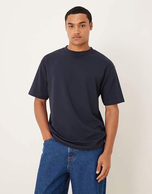 DESIGN breatheMAX™ heavyweight relaxed t-shirt in navy cotton blend