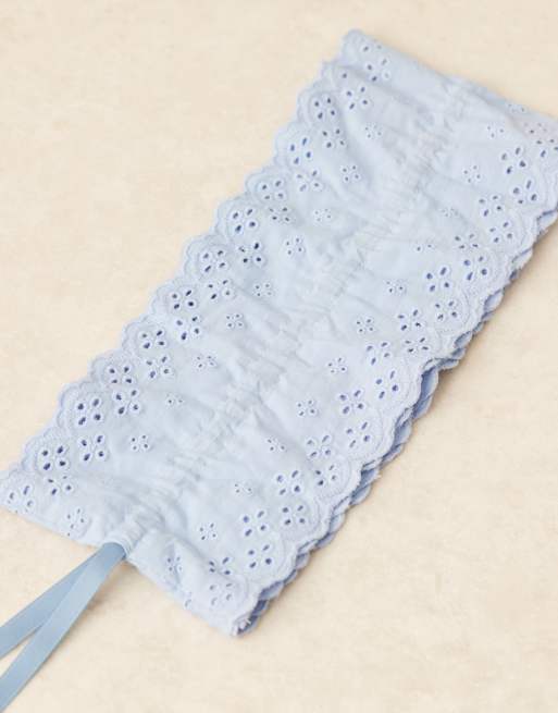 DESIGN Broderie Scrunchie With Ribbon Detail In Baby Blue