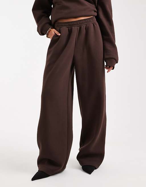 DESIGN Brushback Wide Leg Brushback Jogger In Chocolate