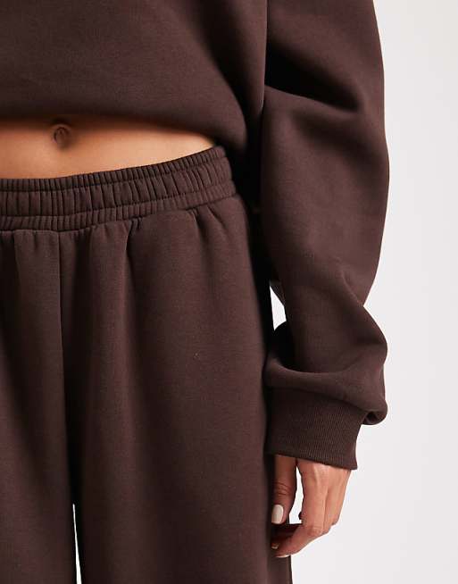 DESIGN Brushback Wide Leg Brushback Jogger In Chocolate