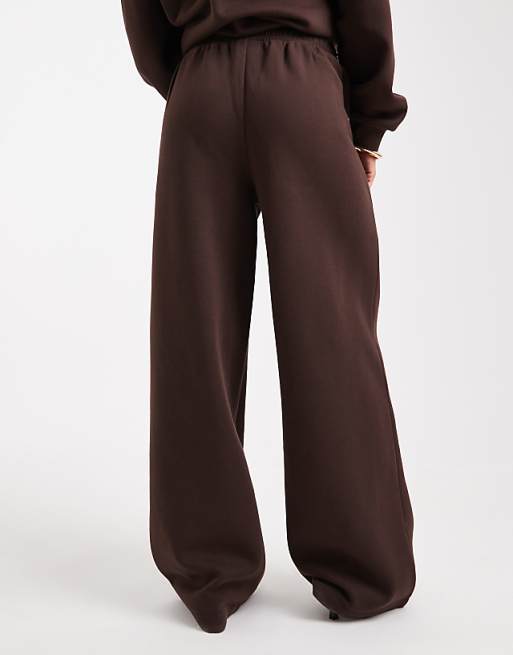 DESIGN Brushback Wide Leg Brushback Jogger In Chocolate