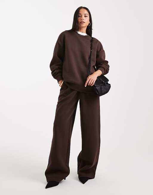 DESIGN brushback wide leg brushback jogger in chocolate