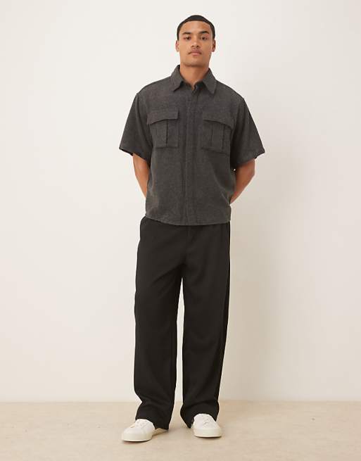 DESIGN Brushed Oversized Utility Shirt In Brown