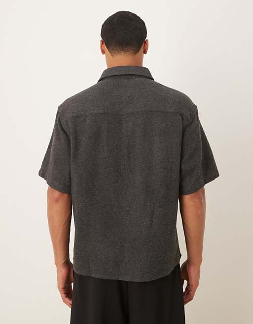 DESIGN Brushed Oversized Utility Shirt In Brown