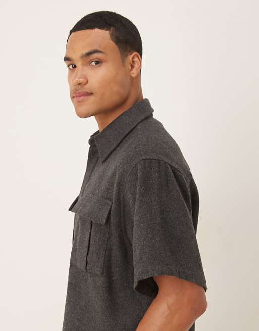 DESIGN Brushed Oversized Utility Shirt In Brown