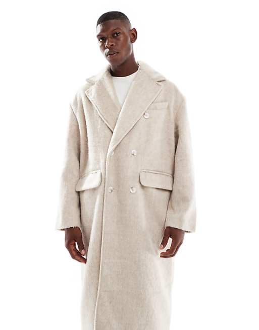 DESIGN Brushed Wool Look Oversized Longline Coat In Beige