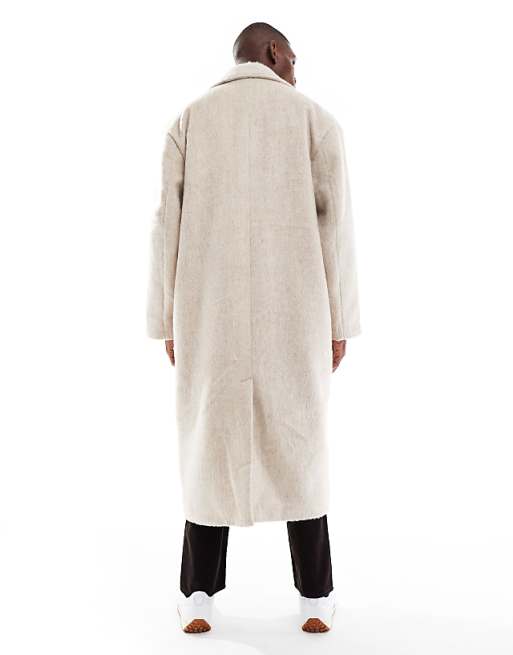 DESIGN Brushed Wool Look Oversized Longline Coat In Beige