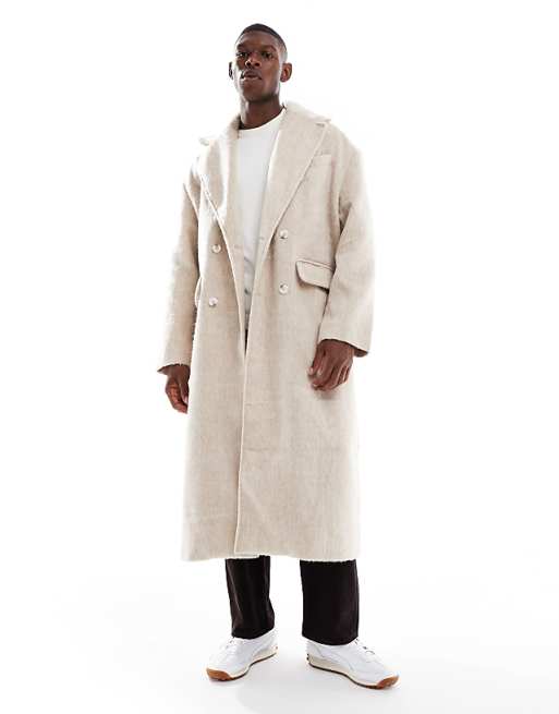 DESIGN brushed wool look oversized longline coat in beige