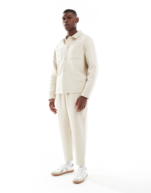 DESIGN Button Through Jersey Jacket In Stone