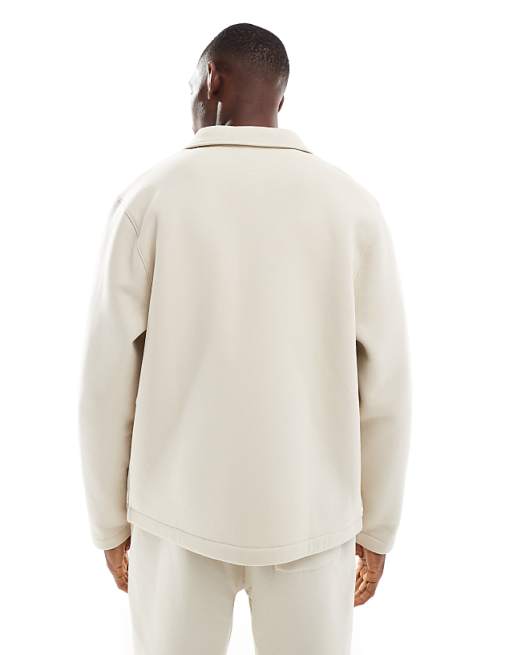 DESIGN Button Through Jersey Jacket In Stone