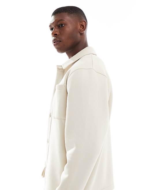 DESIGN Button Through Jersey Jacket In Stone