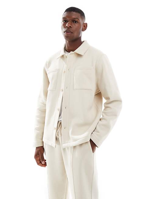 DESIGN button through jersey jacket in stone