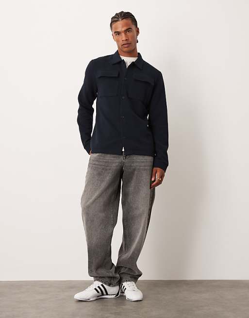 DESIGN Button Through Textured Shacket In Navy