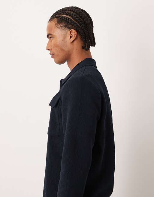 DESIGN Button Through Textured Shacket In Navy