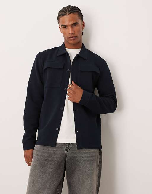 DESIGN Button Through Textured Shacket In Navy