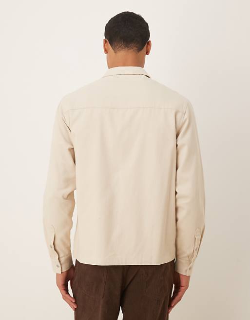 DESIGN Canvas Overshirt With Utility Pocket In Stone