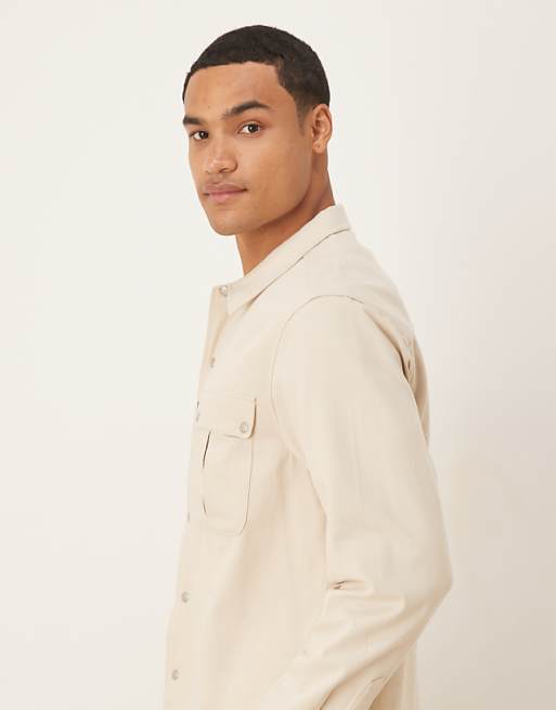 DESIGN Canvas Overshirt With Utility Pocket In Stone