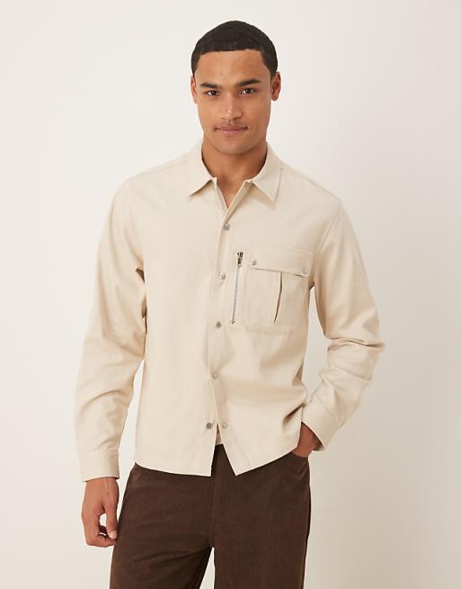 DESIGN canvas overshirt with utility pocket in stone
