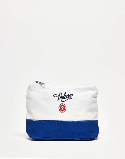 DESIGN canvas washbag with embroidery in ecru