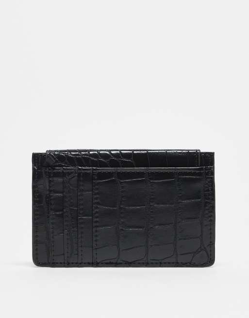 DESIGN Card Holder With Popper In Black Faux Croc