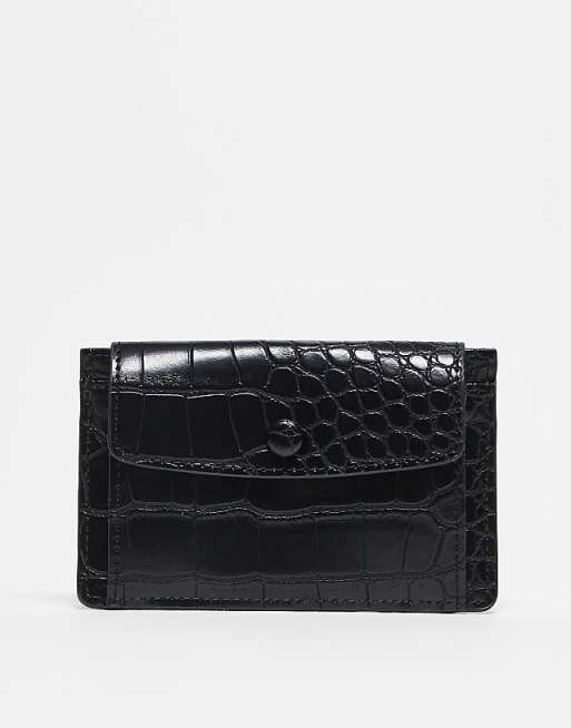 DESIGN card holder with popper in black faux croc