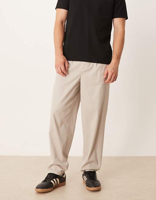 DESIGN carrot fit smart chino trousers in stone