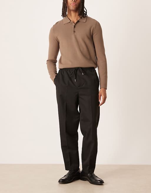 DESIGN Carrot Fit Trousers With Elasticated Waistband In Black