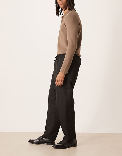 DESIGN Carrot Fit Trousers With Elasticated Waistband In Black