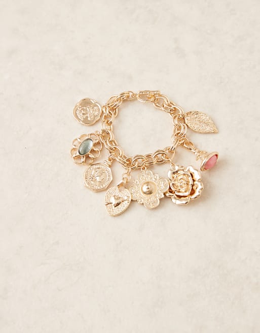 DESIGN chain bracelet with mixed charms in gold tone