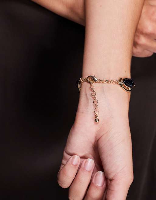 DESIGN Chain Bracelet With Navy Faux Semi-precious Stone Setting In Gold Tone