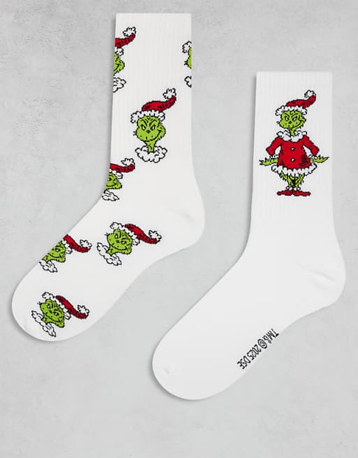 DESIGN Christmas 2 pack socks with The Grinch graphic in white
