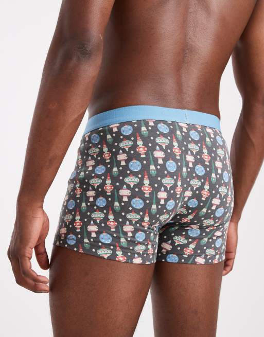 DESIGN Christmas Boxers With Decoration Graphic In Blue