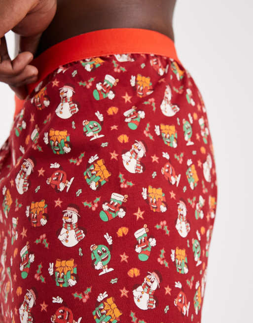 DESIGN Christmas Boxers With Retro Graphic In Red