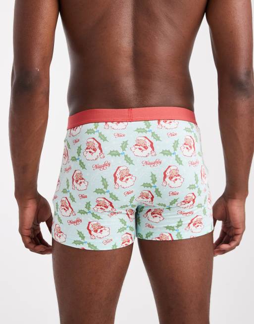 DESIGN Christmas Boxers With Retro Santa Graphic In Blue