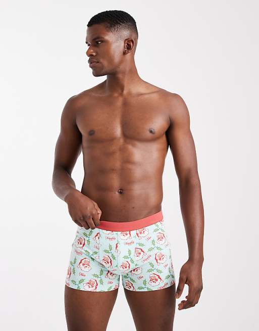 DESIGN Christmas boxers with retro Santa graphic in blue