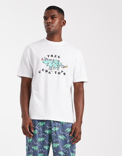 DESIGN Christmas Pyjama Set With Dinosaur Graphic In Navy