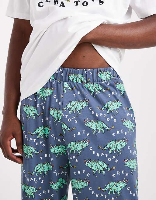 DESIGN Christmas Pyjama Set With Dinosaur Graphic In Navy