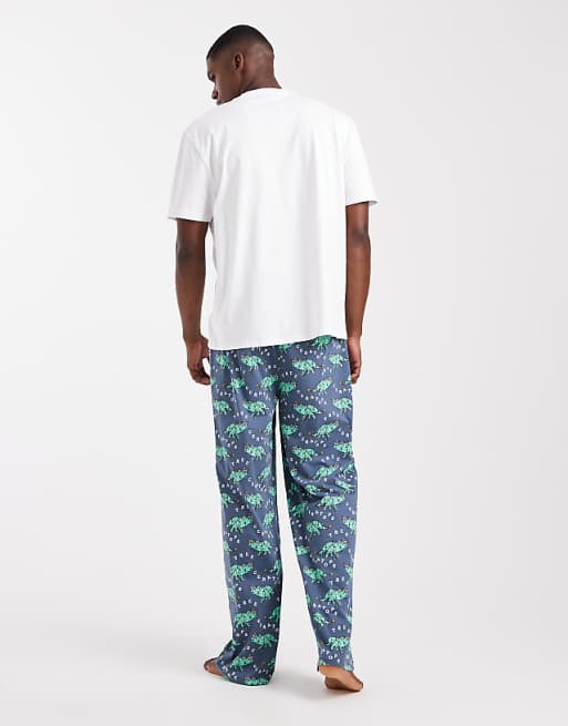 DESIGN Christmas Pyjama Set With Dinosaur Graphic In Navy