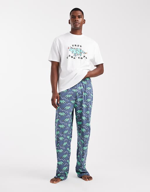 DESIGN Christmas pyjama set with dinosaur graphic in navy